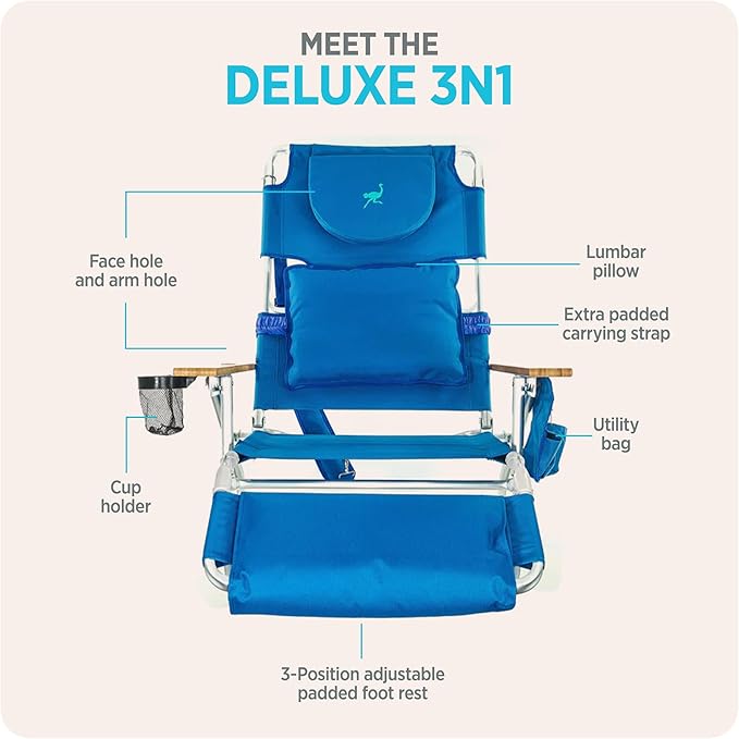Ostrich the Deluxe 3N1 Lightweight Lawn Beach Reclining Lounge Chair with Footrest, Outdoor Furniture for Patio, Balcony - Photo 6
