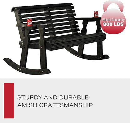 Amish Casual Heavy Duty 800 Lb Roll Back Pressure Treated Double Rocker with Cupholders (Semi-Solid Black Stain)