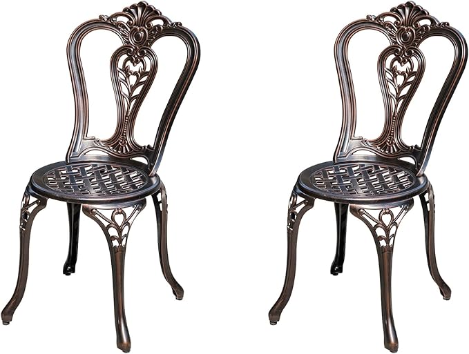 Outdoor Dining Chair Cast Aluminum Patio Chairs Set of 2 All-Weather Patio Dining Chair with Adjustable Feet for - Photo 1