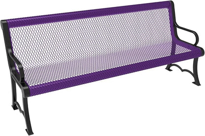 COATEDOUTDOORFURNITURE Coated Outdoor Furniture Heavy-Duty Outdoor Bench Thermoplastic Coated, Expanded Metal, Commercial-Grade Garden Bench, Made in America (Portable with Back, 6 Ft, Purple)