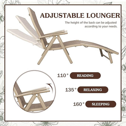 Flamaker Patio Lounge Chairs Adjustable Chaise Lounge Chairs Folding Outdoor Recliners Set of 2 for Beach, Pool and Yard (Beige)