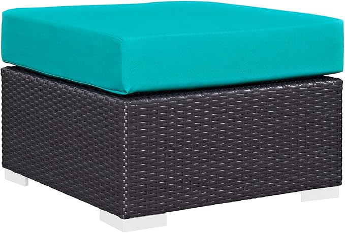 Modway Convene 8-Piece Outdoor Premium Patio Sectional Set in Espresso Turquoise, Synthetic Rattan, All-Weather Cushions