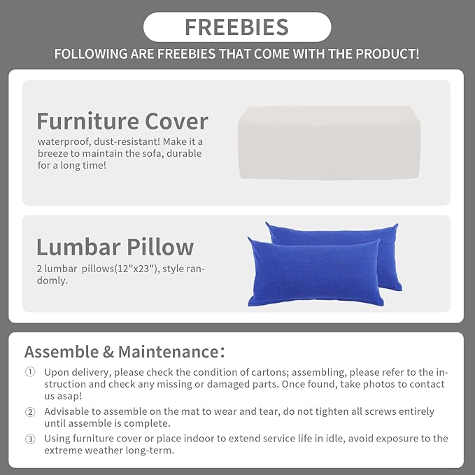 3-Seat Patio PE Wicker Sofa, Outdoor Rattan Couch Furniture Steel Frame with Furniture Cover and Deep Seat High Back, Royal Blue Anti-Slip Cushion