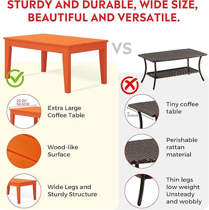 Costaelm Adirondack Outdoor Coffee Table, HDPE Drink Table Weather Resistant, Patio Porch Accent Balcony Table Outdoor End Table for Pool, Seaside, Backyard, Orange