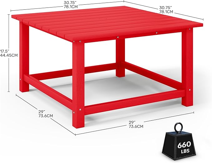 Costaelm Patio Conversation Table, Tatio Accent HDPE Outdoor Weather Resistant, Square Outdoor Porch Balcony Patio Drink Table for Outside, Pool, Backyard, Red