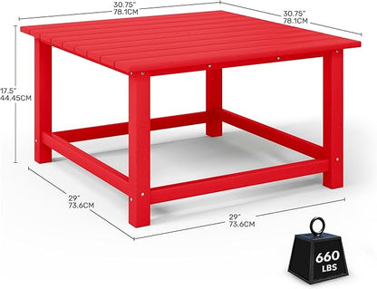 Costaelm Patio Conversation Table, Tatio Accent HDPE Outdoor Weather Resistant, Square Outdoor Porch Balcony Patio Drink Table for Outside, Pool, Backyard, Red
