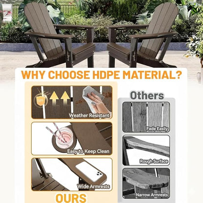 GOWE Adirondack Chairs Set of 2, Plastic Adirondack Chair, Adirondack Chairs, HDPE Adirondack Chair, Folding Adirondack Chairs, Outdoor Chairs with Cup Holder for Lawn Patio Deck Fire Pit -Brown