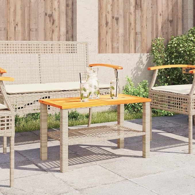 Outdoor Coffee Table, Rectangular Synthetic Poly Rattan Side Table for Patio, Garden, Balcony, Backyard - Photo 4