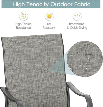 Patio Swivel Chairs Set of 2, Outdoor Dining Chairs with High Back, All-Weather Swivel Rocker Chair with Sturdy Metal Frame for Outdoor Poolside Lawn Garden, Grey