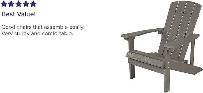 Flash Furniture Charlestown Poly Resin Adirondack Chair - Gray - All Weather - Indoor/Outdoor - Set of 2 - Photo 6