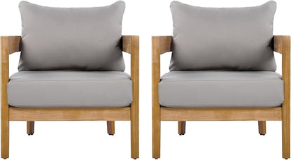Christopher Knight Home Nadine Acacia Wood Club Chairs Set of 2, Outdoor Accent Chair, Tub Shape Design Armchair, Comfort Cushion Seating, Slat Open Back Reading Sofa for Balcony Garden, Teak+Gray