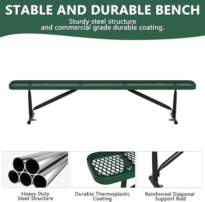 8 Ft Metal Park Benches for Outside, Outdoor Backless Bench with Thermoplastic Coating, Portable Frame, Commercial Expanded Metal Mesh Bench for Shopping Mall, Store, Park, Patio, Deck, Green