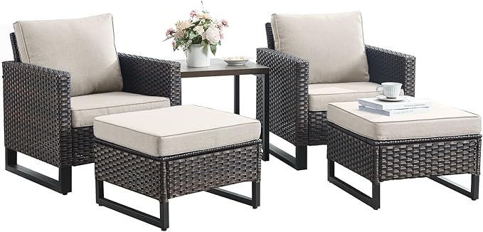 Rilyson Wicker Outdoor Patio Furniture Set - 5 Piece Patio Conversation Set with 2 Wicker Armrest Chairs - Photo 7