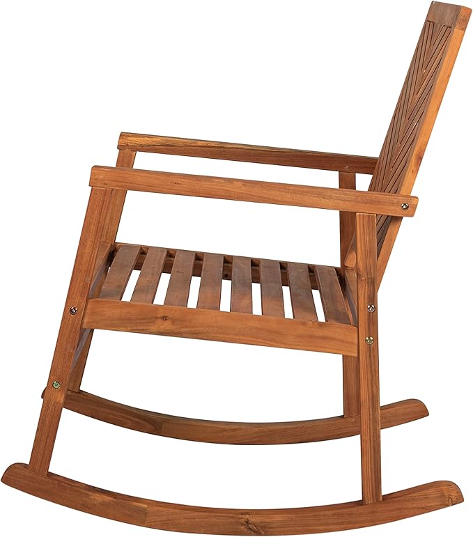 Eyely KCR100A Ted Modern Chevron-Back 300-Lbs Support Acacia Wood Patio Outdoor Rocking Chair for Garden, Lawn, Backyard, Pool, Deck, Beach, Firepit, Teak