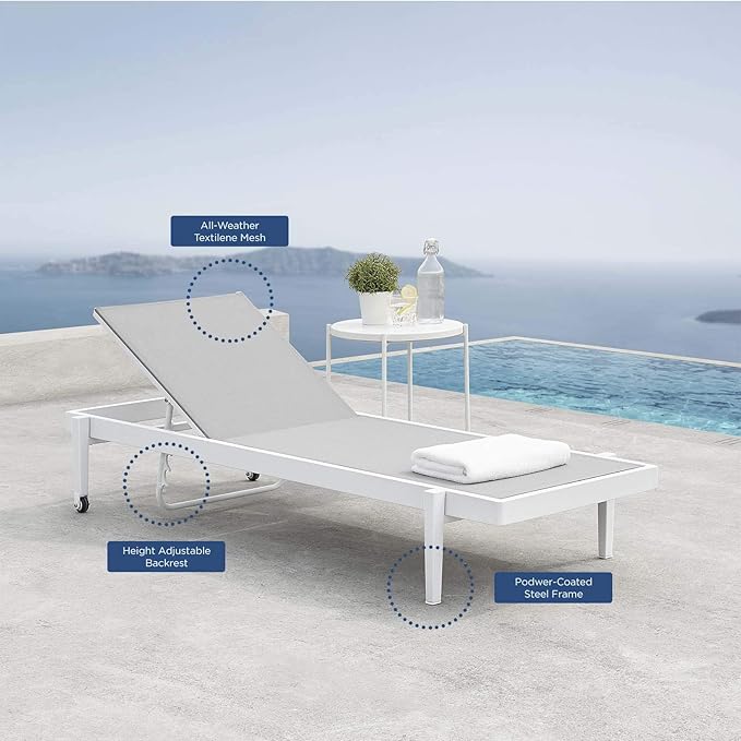 Modway Charleston Outdoor Patio Aluminum Metal Chaise Lounge Chair in White Gray - Photo 8