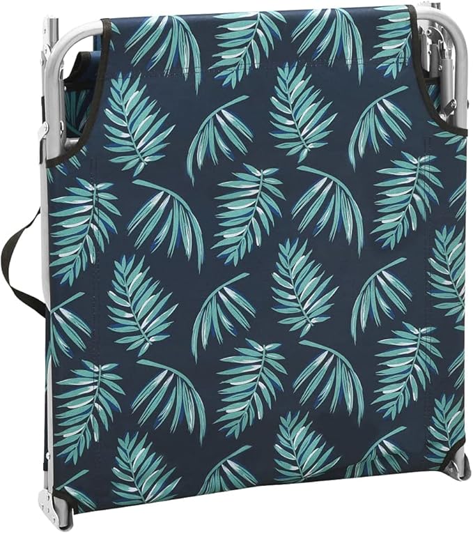 Folding Sun Lounger 74.4"x22.8", Polyester, 264.6 lbs, Steel Frame, Leaves Print, No-Assembly, Beach/Patio/Garden/Camping