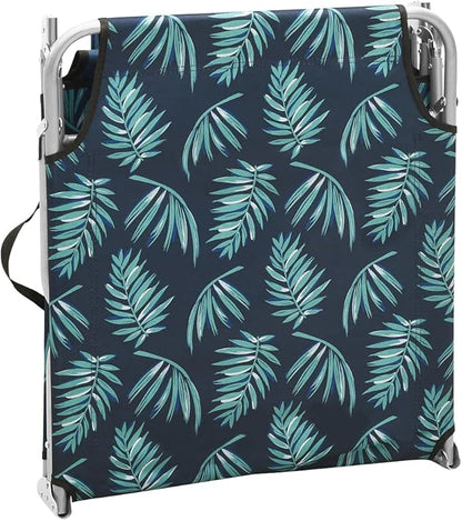 Folding Sun Lounger 74.4"x22.8", Polyester, 264.6 lbs, Steel Frame, Leaves Print, No-Assembly, Beach/Patio/Garden/Camping