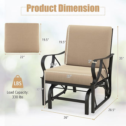 Giantex 2-Pack Outdoor Glider, Patio Rocking Chair with Thick Cushion, Sturdy Metal Frame, Curved Armrest, Ergonomic Design, Single-Person Glider Chair for Garden, Yard, Porch Rocker, Beige
