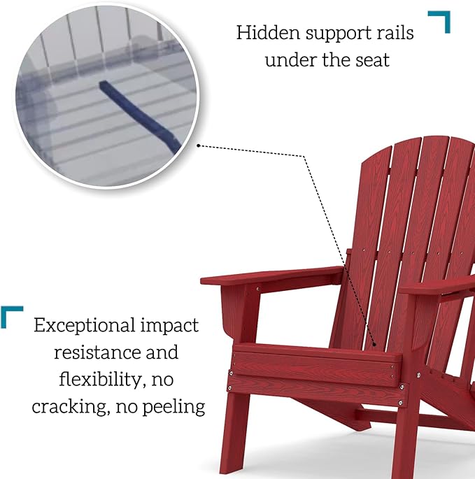 Folding Adirondack Chair Set of 6，Wooden Textured Fire Pit Chair with Cup Holder, Heavy All-Weather HDPE Plastic Outdoor Patio Chairs for Poolside Backyard Patio Outdoor Garden