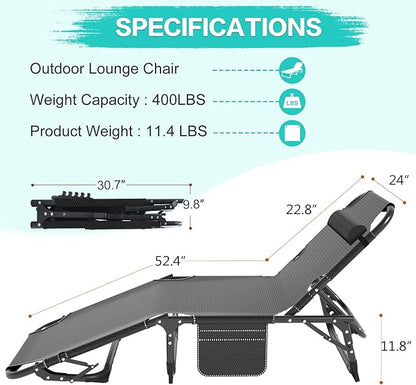 ABORON 3-in-1 Folding Patio Lounge Chair, 440LB Heavy-Duty Tri-Fold Guest Bed with Plush Cotton Cushion, No Assembly Adjustable Recliner for Office Nap, Patio Sunbathing, Poolside & Camping