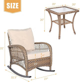 3-Piece Outdoor Patio Bistro Rocking Chair Set, Rattan Patio Rockers with Cushions & Glass-Top Coffee Table - Photo 2