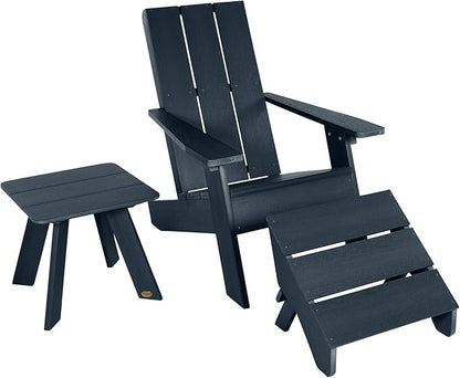 Highwood Italica Modern Adirondack Chair, Ottoman, and Side Table, 3-Piece Set, Federal Blue