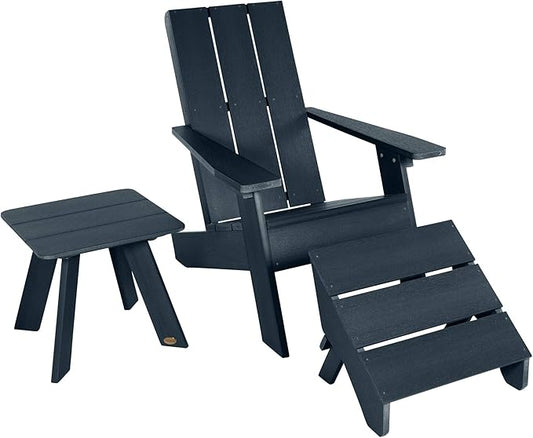 Highwood Italica Modern Adirondack Chair, Ottoman, and Side Table, 3-Piece Set, Federal Blue