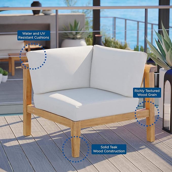 Modway Bayport Outdoor Patio Teak Wood Corner Chair in Natural White - Photo 2