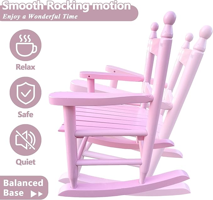 Toddler Rocking Chair for Kids Age 2-5, Hardwood Porch Rocker with Back Support & Armrest for Small Spaces Living Room Outdoor Garden, Easy Assembly (Light Pink)