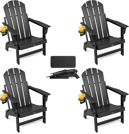 FUNBERRY Folding Adirondack Chairs Set of 4, HDPE Stable Gun-Leg Design Fire Pit Chairs with Cupholder All Weather for Outside