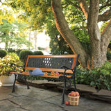 49.5in Outdoor Metal Garden Bench- Front Porch Wood Love Seat w/PVC Backrest - Photo 2