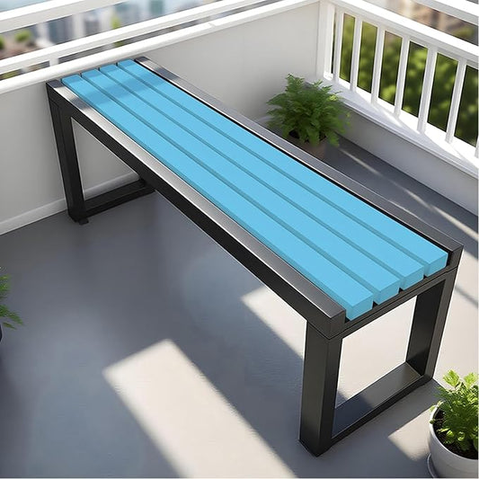 Garden Bench Wood Outdoor Benches All-Weather 2-Person Park Bench Patio Benches with Slatted Seat & Metal Legs, 3.3ft 3.9ft 4.9ft 5.9ft Backless Seat for Porch Lawn Yard(Blue Black,3.93ft)