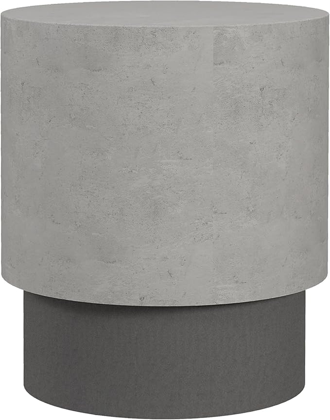 HOMCOM Concrete Finish End Table, Round Side Table with 4 Adjustable Feet, Lightweight for Indoor, Outdoor, Gray - Photo 1