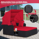 LDAILY Moccha Outdoor Daybed with Retractable Canopy, Wicker Cabana with 2 Side Tables & Soft Cushions - Photo 8