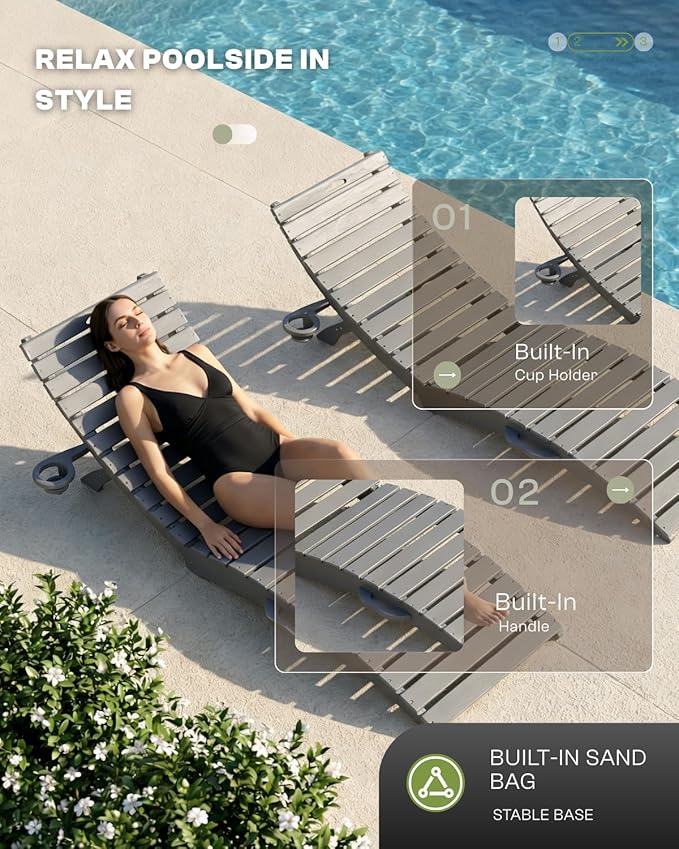Pre-Assembled Folding in-Pool Lounge Chair, HDPE Outdoor Chaise Lounge with Cup Holder, Pool Lounge Chair for Poolside - Photo 3
