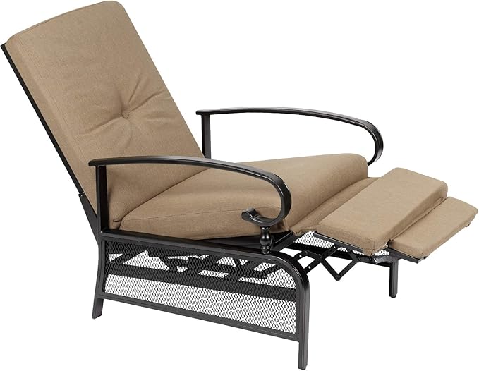 Incbruce Outdoor Lounge Chair Patio Furniture Adjustable Recliner with Retractable Steel Frame and Removable Thick Cushions - Brown