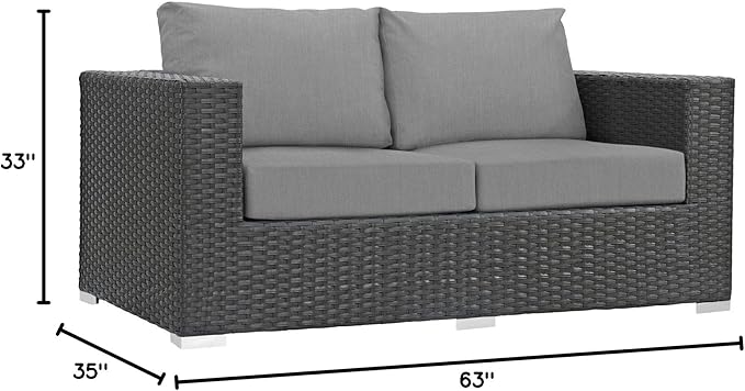 Modway EEI-1851-CHC-GRY Sojourn Wicker Rattan Outdoor Patio Sunbrella Fabric, Loveseat, Canvas Gray - Photo 2