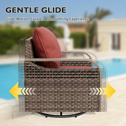 EAGLE PEAK Modern Wicker Outdoor Glider Rocking Chair, Swivel Rocker, Rattan Patio Furniture for Yard Deck Porch Garden, 1 Chair, Brown/Red