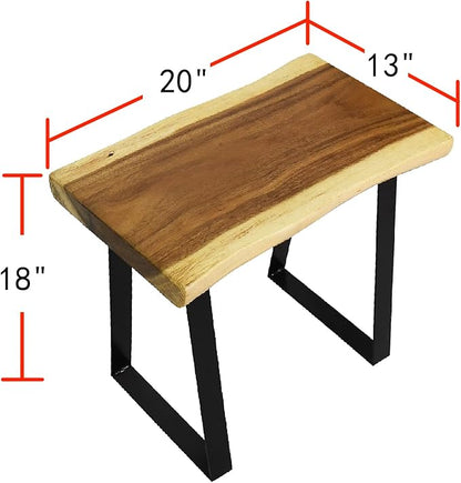 Natural Wood Bench 20"x13"x18"H Rectangle Solid Wooden Entryway Stools Living Room End Table Rustic Live Edge Coffee Table Side Table Bedroom Bathroom Patio Outdoor Garden Foot Rest Stool