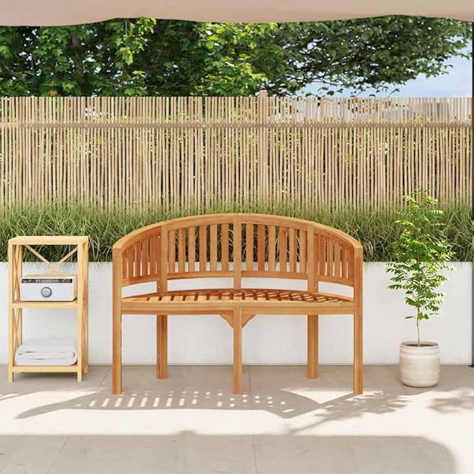 Teak Wood Garden Bench 47.2 Inch Crescent Outdoor Bench Solid Teak Wood Brown Oiled Finish Elegant Design for Patio Garden and Balcony
