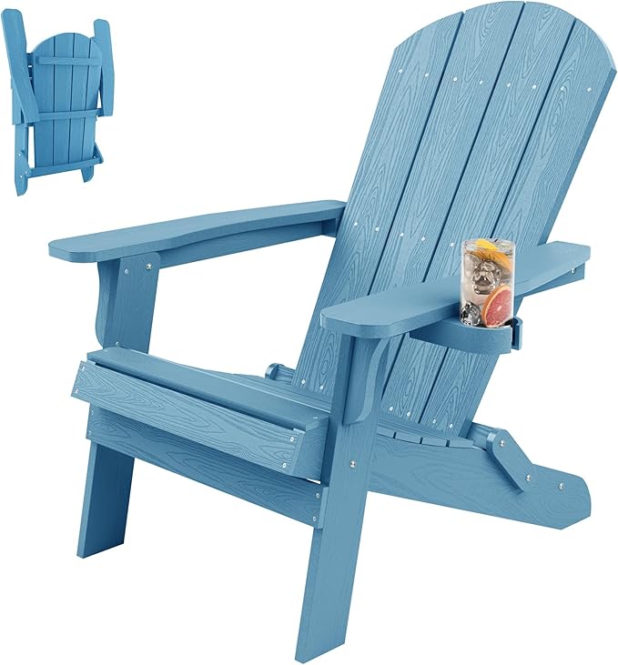 YEFU Adirondack Chair, Oversized Plastic Adirondack Chair Folding Outdoor Chairs with Cup Holder - Photo 4