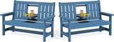 SERWALL Outdoor Bench with Cup Holder, 58" HDPE Garden Park Bench Suitable for 3 Person - Photo 1
