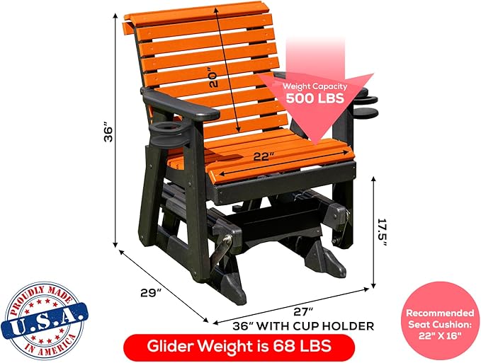 Amish Craftsmanship Made in USA 2FT Heavy Duty Poly Lumber Wood Porch Patio Glider HDPE with No wood fibers Lancaster - Photo 2
