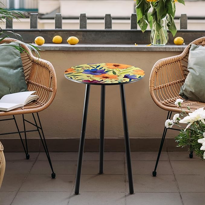 Party Zealot 2 Packs Metal Floral Round Side Table 13.2" Small Outdoor Patio Round Accent Coffee Tables Indoor Corner - Photo 8
