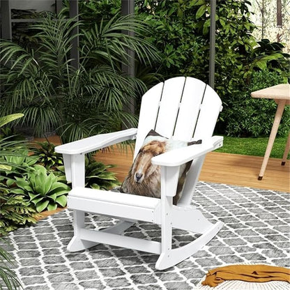 Costaelm Outdoor Adirondack Chair, All Weather Resistant Classic Balcony Chair and Fire Pit Chairs, Adirondack Plastic Outdoor Porch Furniture Rocking Chair High Back HDPE Poly Lumber, White