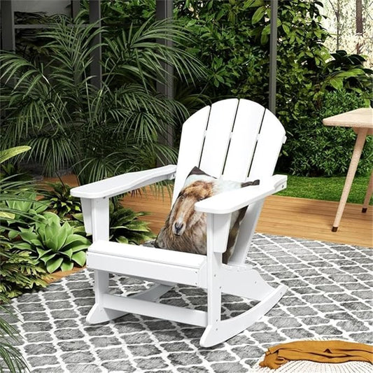 Costaelm Outdoor Adirondack Chair, All Weather Resistant Classic Balcony Chair and Fire Pit Chairs, Adirondack Plastic Outdoor Porch Furniture Rocking Chair High Back HDPE Poly Lumber, White