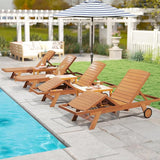 Tangkula Lounge Chair Outdoor with Wheels, Patio Wood Chaise Lounge with 4-Position Adjustable Backrest & Leg Area - Photo 9