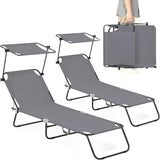 Folding Outdoor Lounge Chair Set of 2 with Adjustable Shade Canopy, Portable Sun Tanning Chairs, Gray (2, Grey) - Photo 1