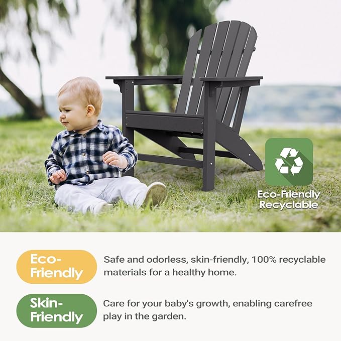 OTSUN Adirondack Chair, HDPE All-Weather Patio Chair, Plastic Lawn Chair 380 lbs Capacity, Outdoor Chairs for Fire Pit, Yard, Porch, Garden, Deck, Swimming Pool, Grey