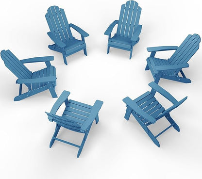 MXIMU Folding Adirondack Chair for Outdoor: Easy to Assemble and Comfortable Adirondack Chairs Set of 6 - All Weather Composite Plastic Chair for Outside Fire Pit Patio Lawn Garden Backyard Use(Navy)